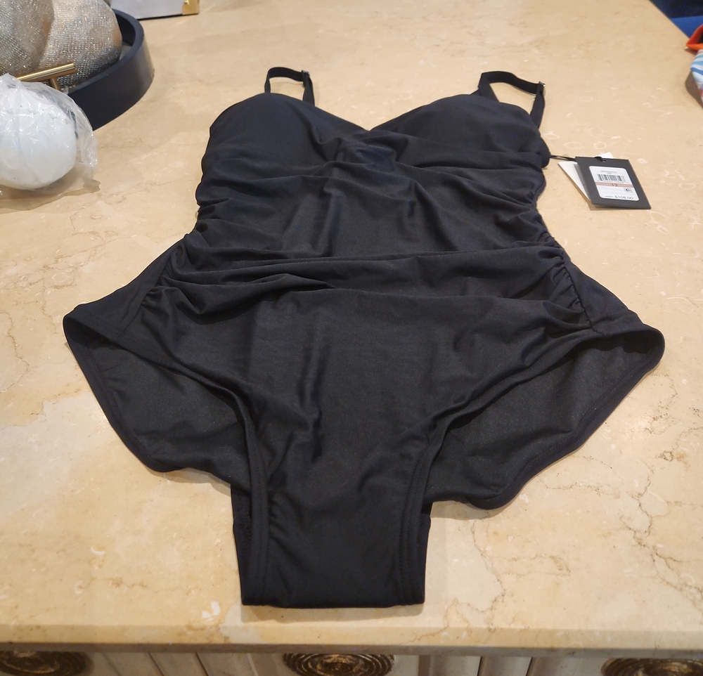 DKNY Black One-Piece Ruched Swimsuit